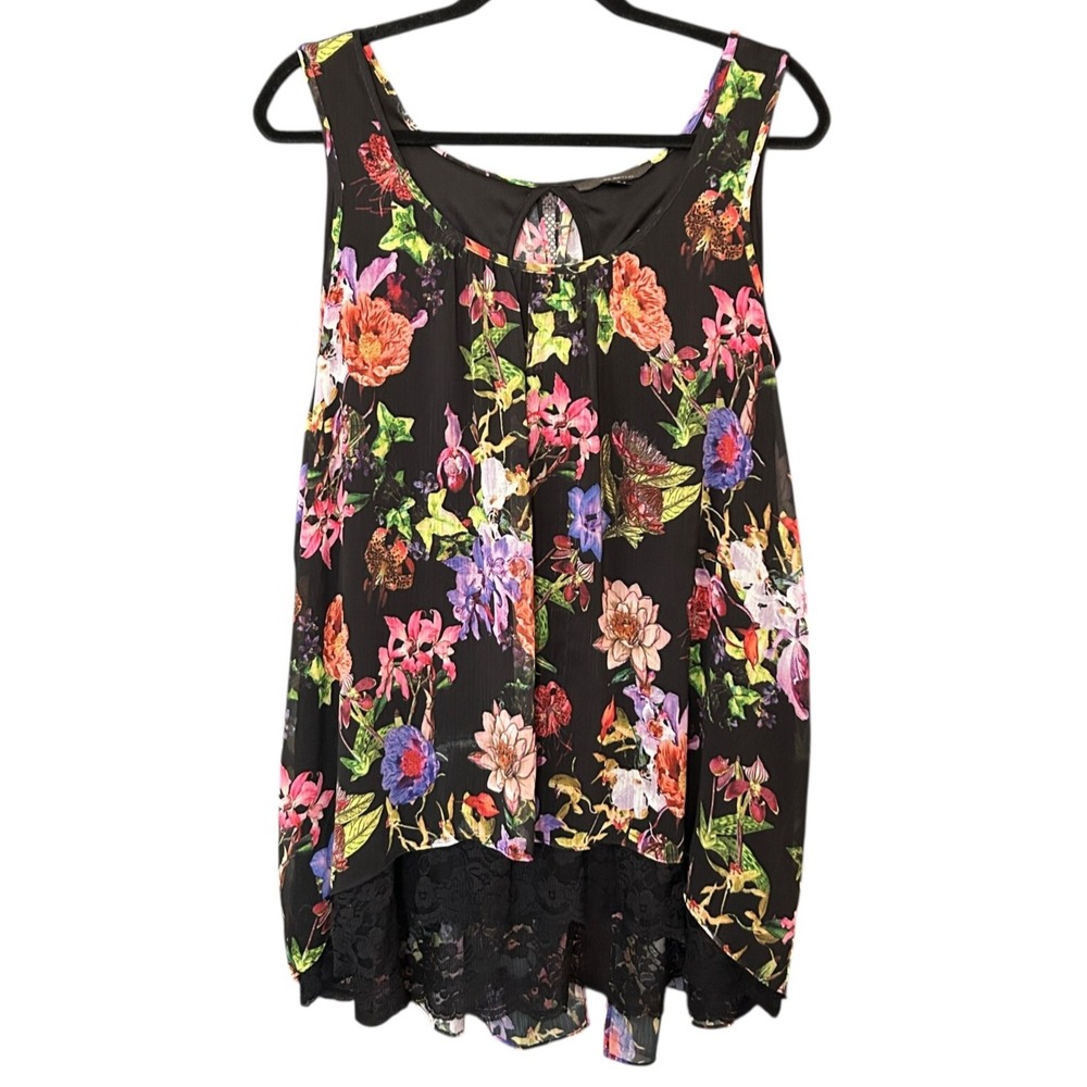 Marc Bouwer Unlimited Blouse Womens Size XL Top Sleeveless Lined Floral Lace Hem